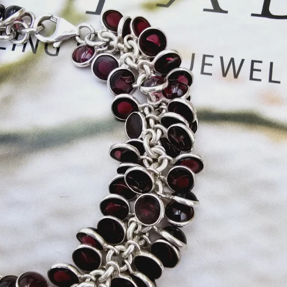 Silpada Sterling Silver Garnet Stone Cha Cha Bracelet B1049 - Picture 6 of 16